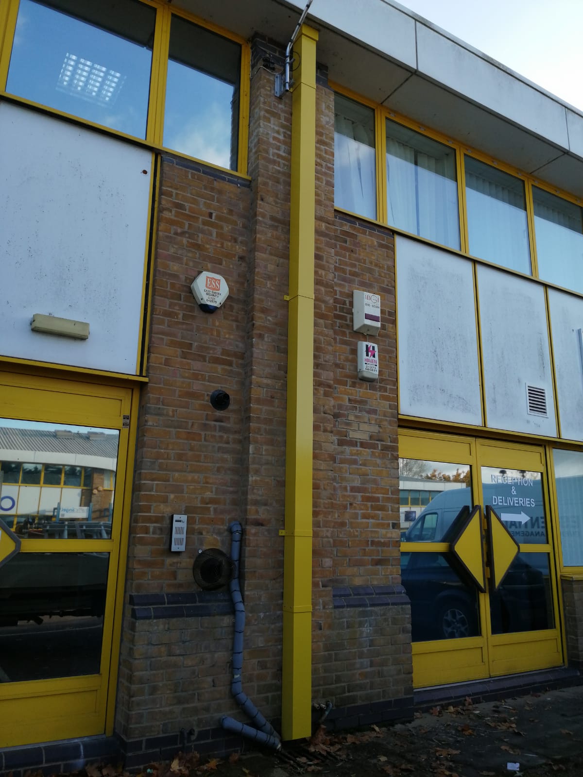 Aluminium powder coated rain water down pipes for commercial site in Uckfield